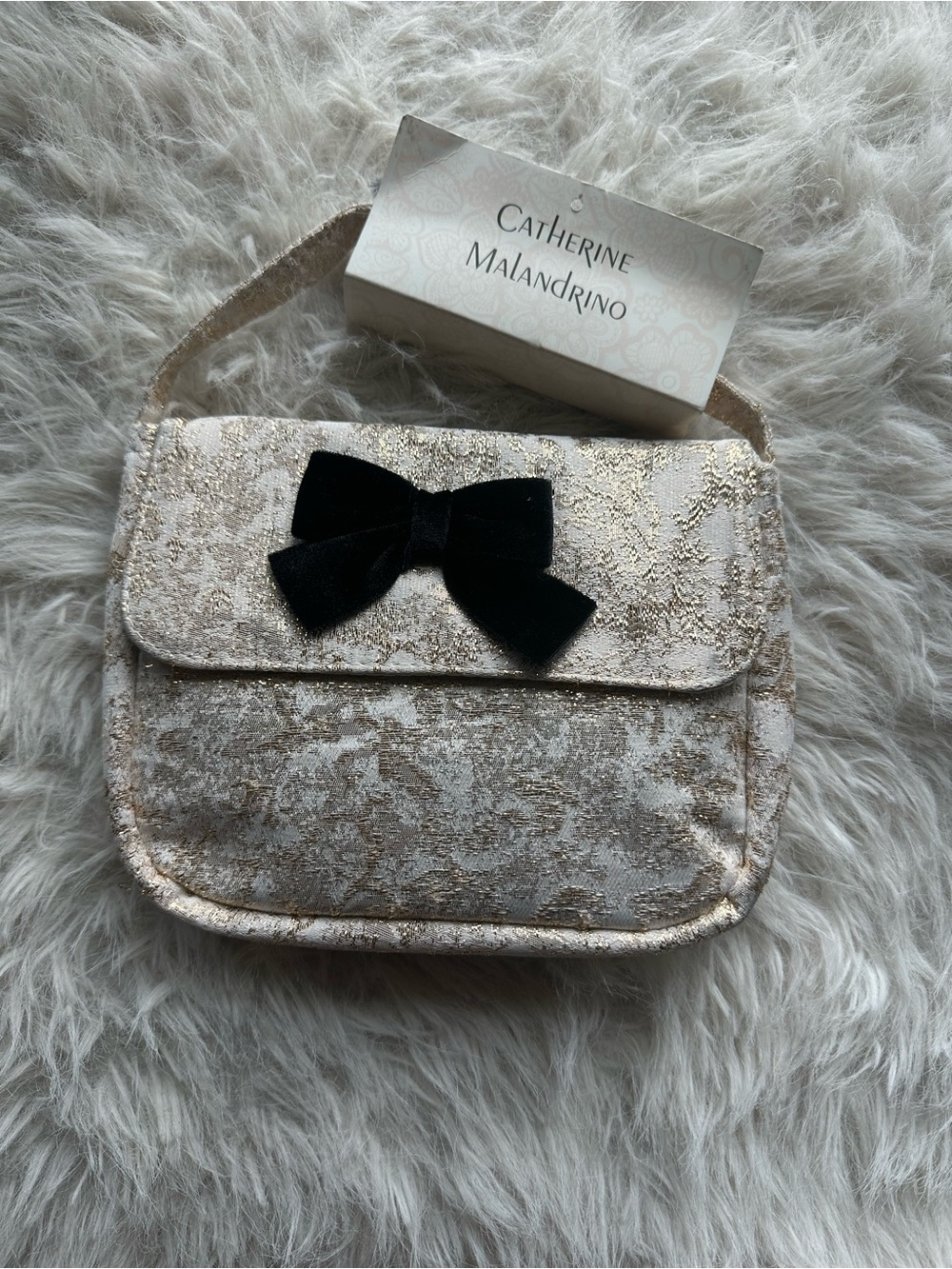 Catherine Malandrino Gold and Black Velvet Bow Crossbody Bag Holiday
